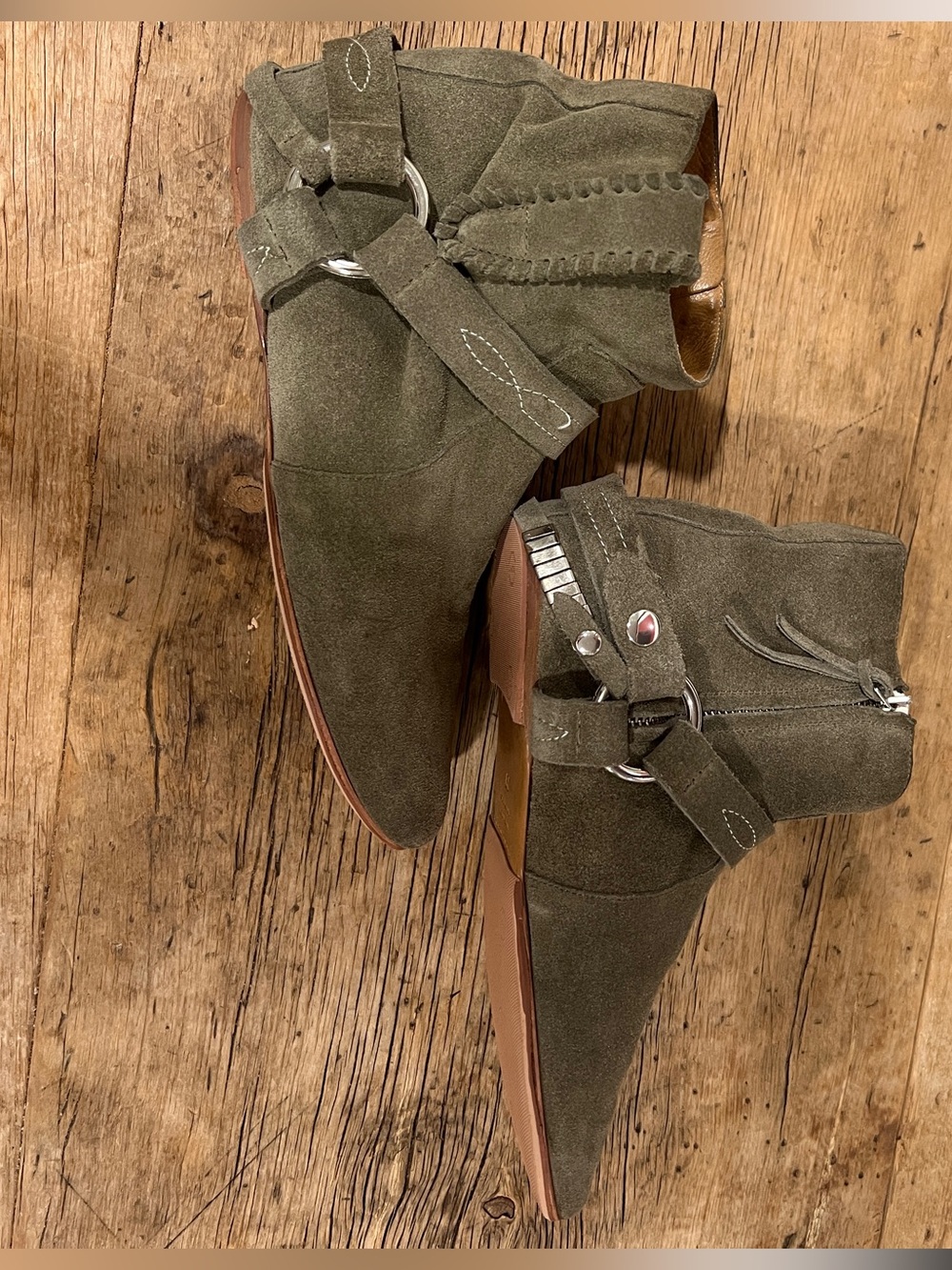 Isabel Marant Olive Green Suede Ankle Booties marked 39  fits 37,5-38